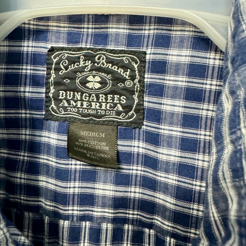 Lucky Brand striped short sleeve button down Dungarees America Size Medium - Picture 3 of 4